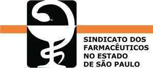 imagem com simbolo do CRF e ao lado escrito sindicato dos farmacêuticos no estado são paulo